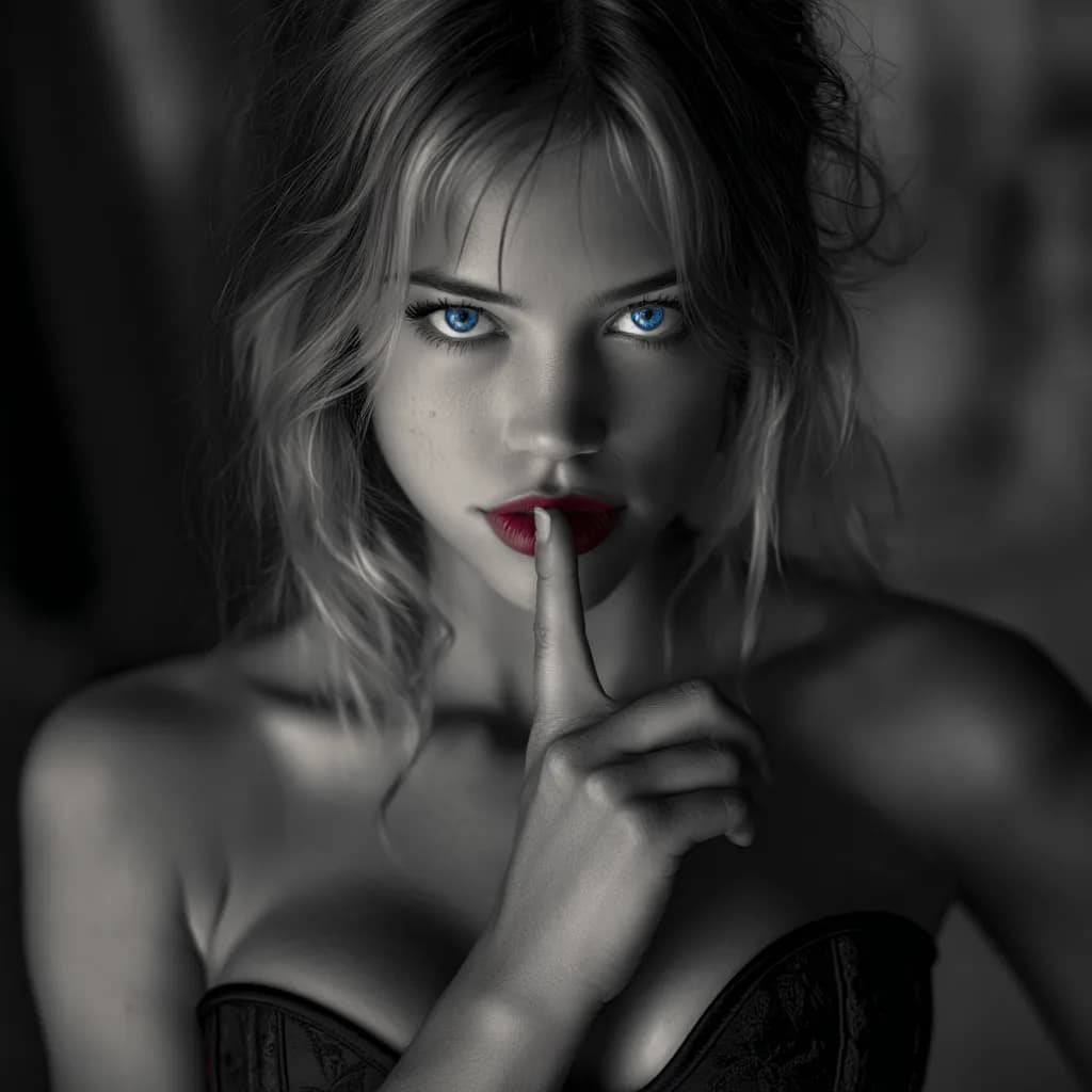 AI character with a finger to her lips